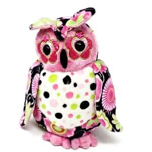 Douglas the Cuddle Owl Plush Floral Pattern Bird Stuffed Pink White Black EUC